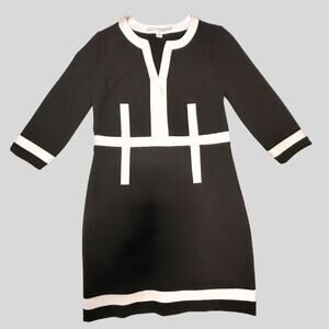 Diane von Furstenberg DVF Black & White Geometric Shift Dress - Size 6
